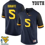 Youth West Virginia Mountaineers NCAA #5 Jovon Durante Navy Authentic Nike Stitched College Football Jersey PI15G75UP